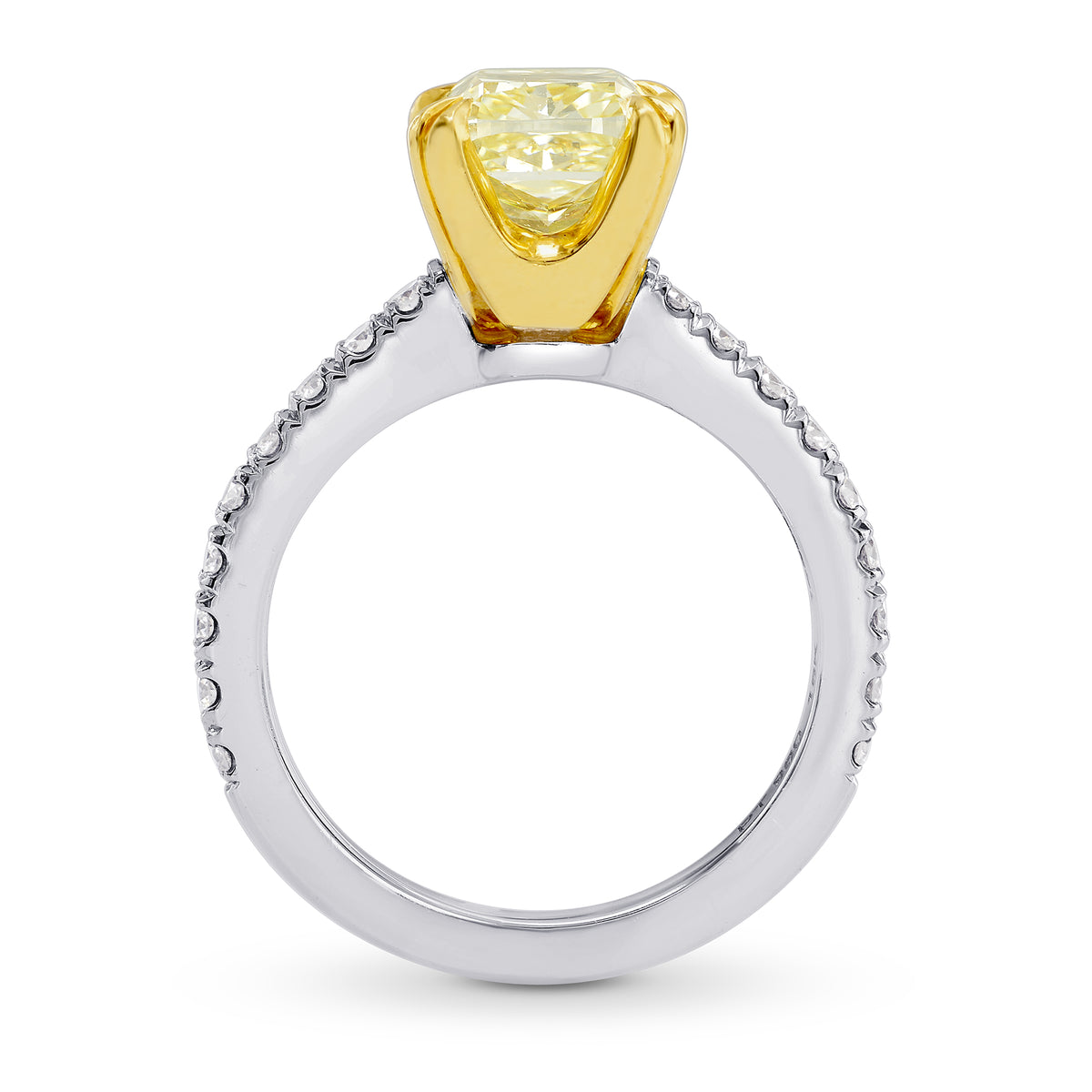  Fancy Intense Yellow Cushion Diamond Side stone Ring