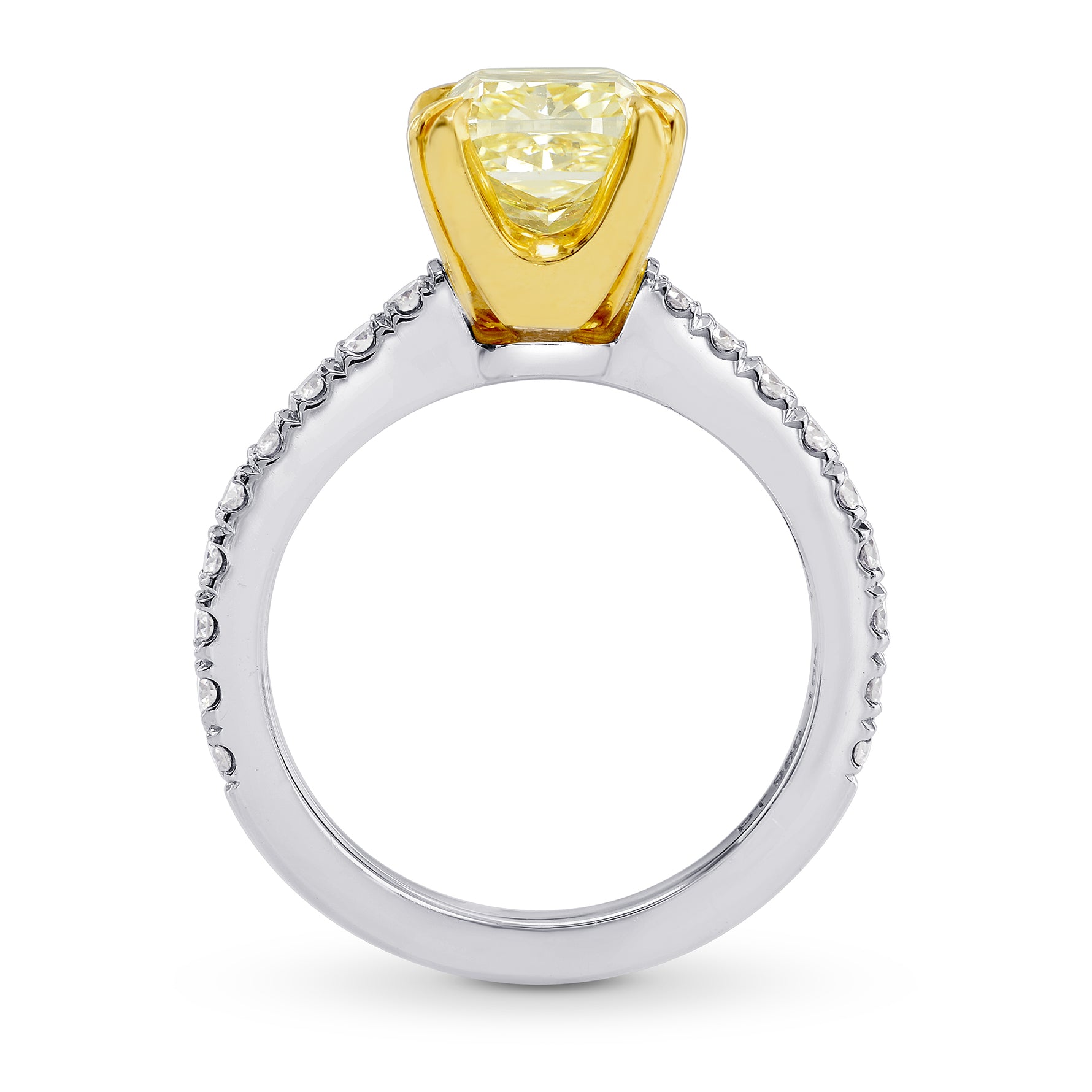  Fancy Intense Yellow Cushion Diamond Side stone Ring