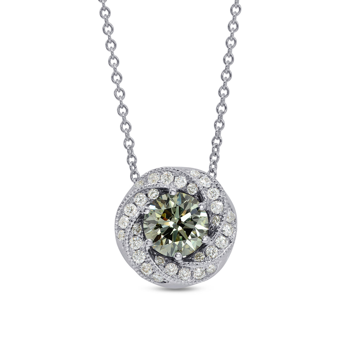 Chameleon Round Diamond Floral Weave Halo Pendant