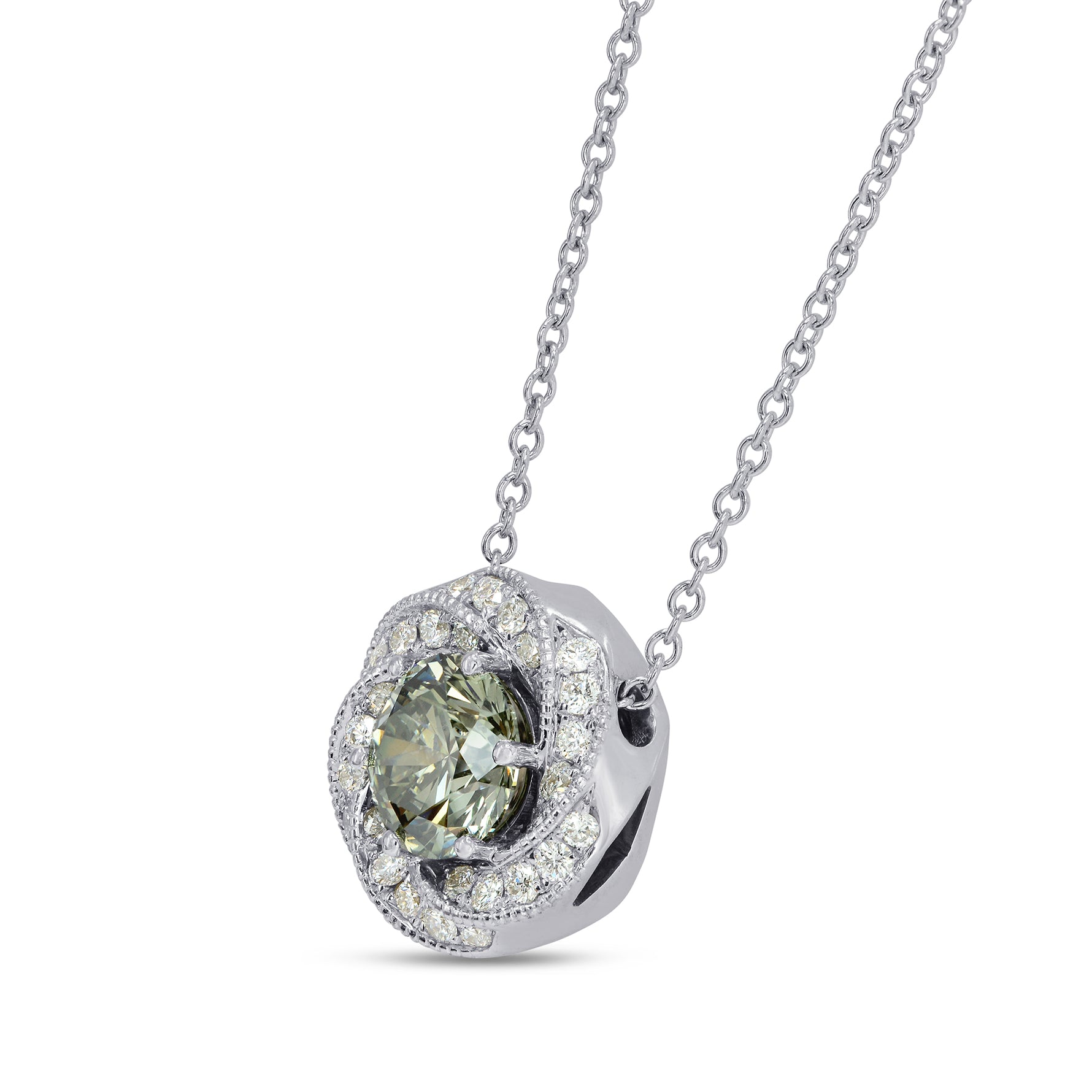 Chameleon Round Diamond Floral Weave Halo Pendant
