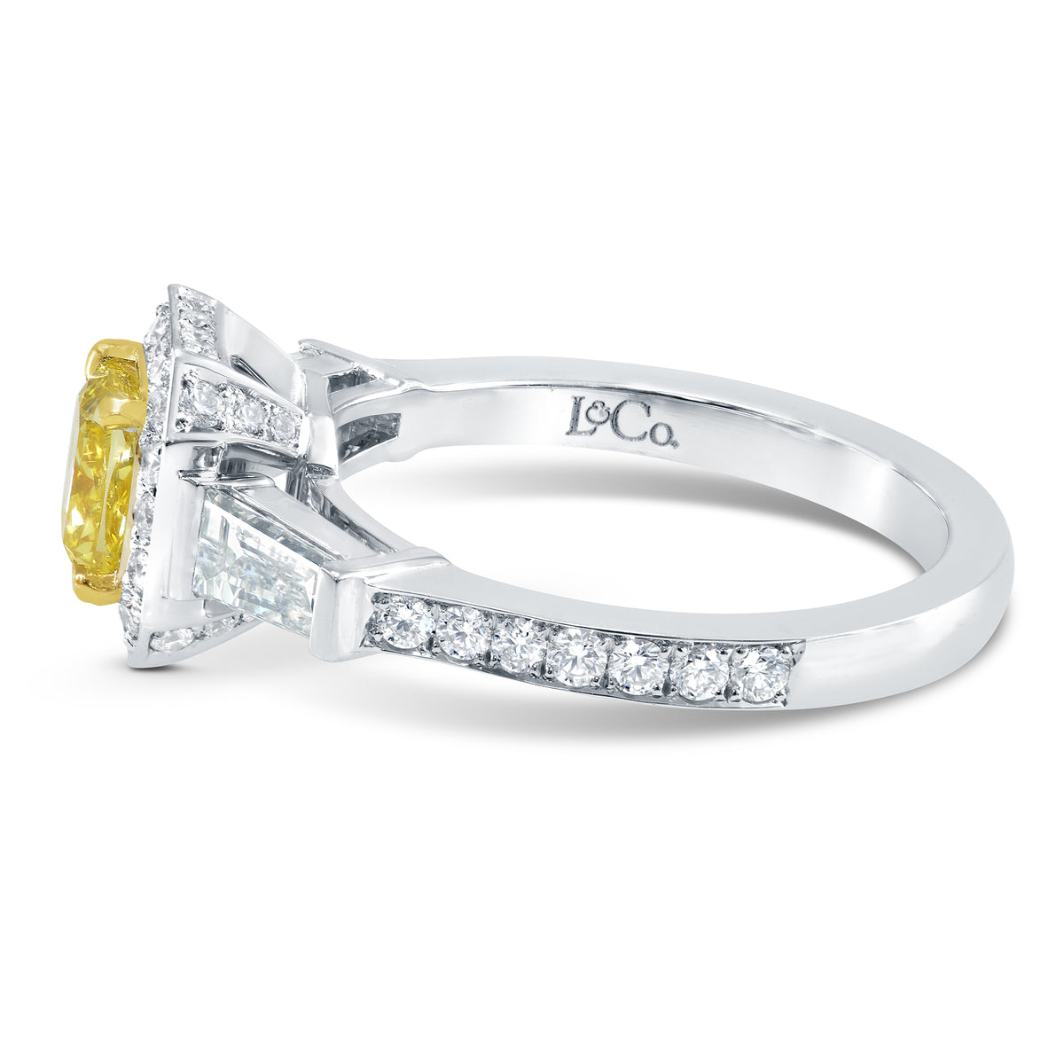 Fancy Vivid Yellow Diamond Halo and Side-stone Ring