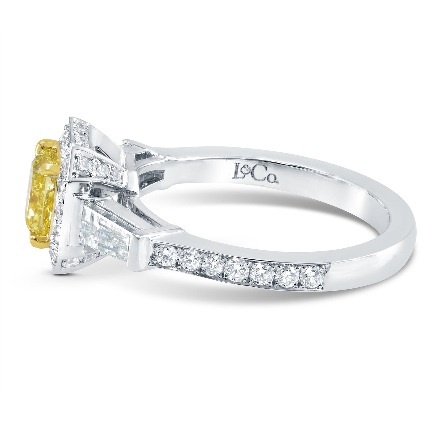 Fancy Vivid Yellow Diamond Halo and Side-stone Ring