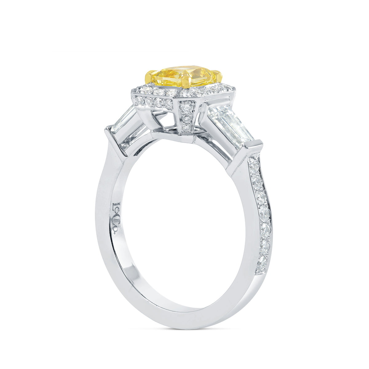 Fancy Vivid Yellow Diamond Halo and Side-stone Ring