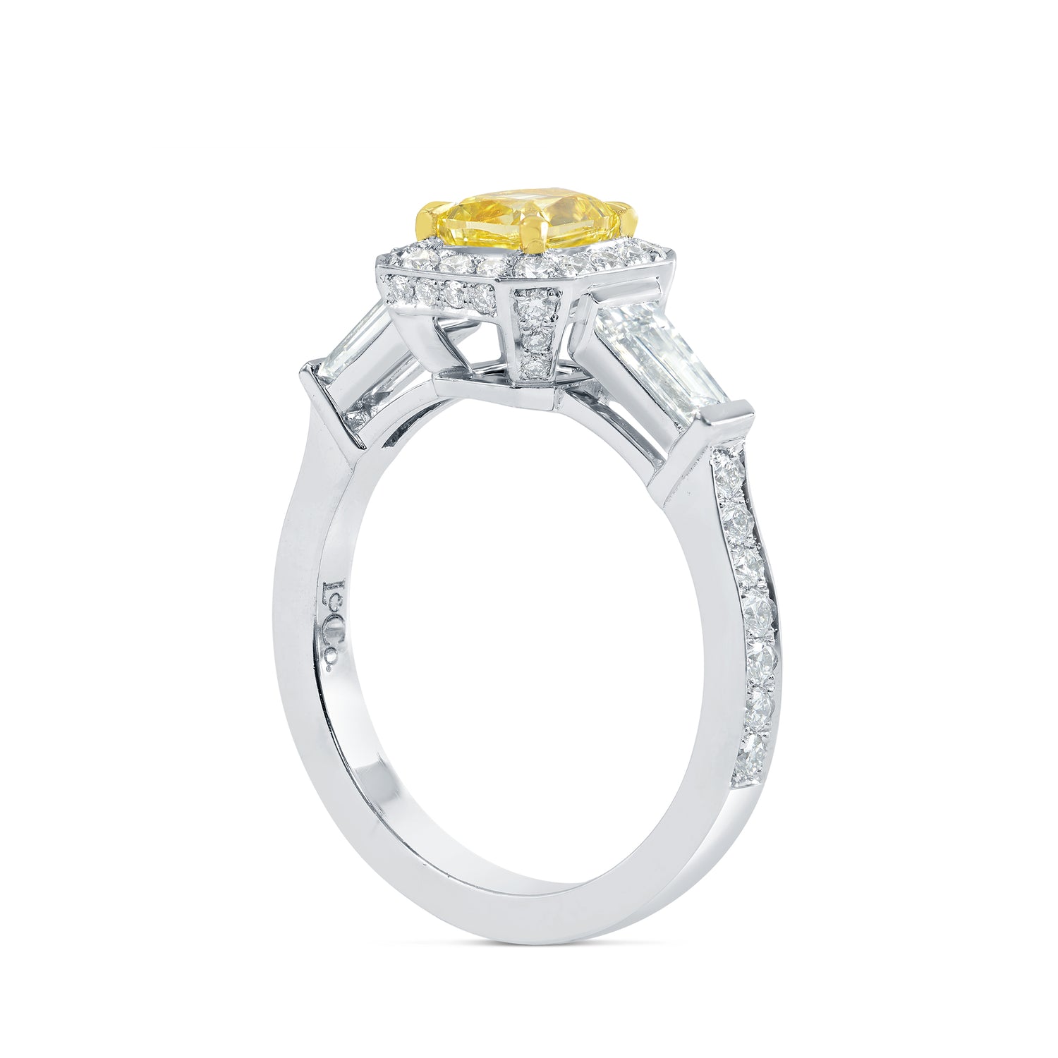 Fancy Vivid Yellow Diamond Halo and Side-stone Ring