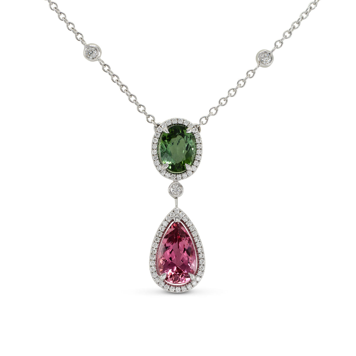 Green and Pink Tourmaline Diamond Pendant