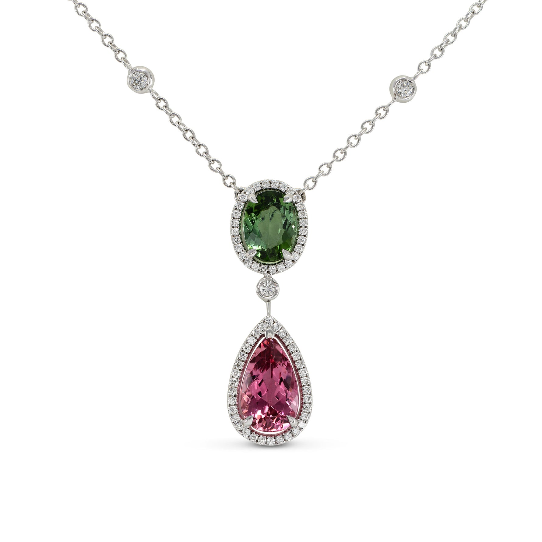 Green and Pink Tourmaline Diamond Pendant