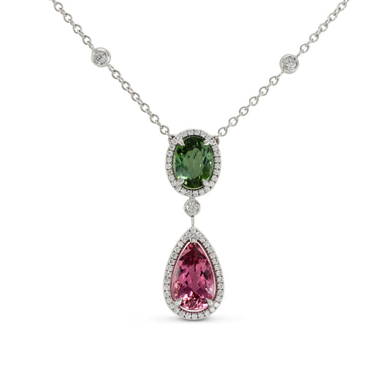 Green and Pink Tourmaline Diamond Pendant