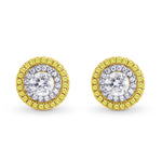 White and Fancy Intense Yellow Diamond Double Halo Earrings