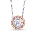 Round White and Fancy Light Pink Diamond Double Halo Pendant