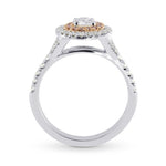 Round White and Pink Diamond Double Halo Ring
