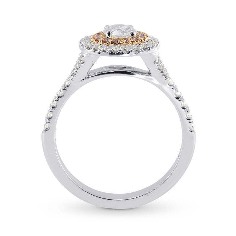 Round White and Pink Diamond Double Halo Ring