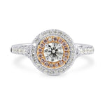 Round White and Pink Diamond Double Halo Ring