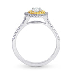 Round White and Fancy Intense Yellow Diamond Double Halo Ring