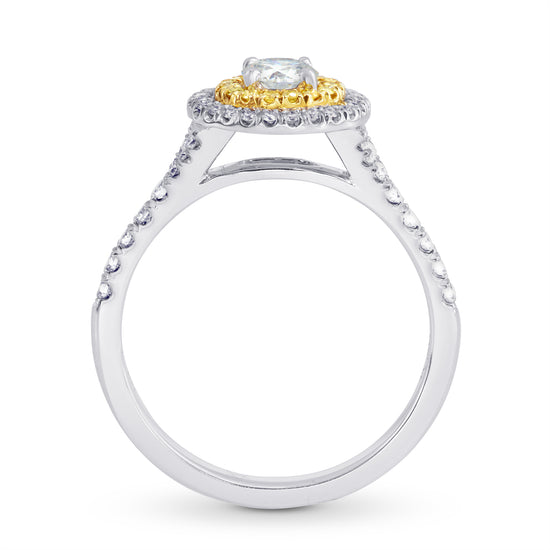 Round White and Fancy Intense Yellow Diamond Double Halo Ring