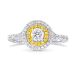 Round White and Fancy Intense Yellow Diamond Double Halo Ring