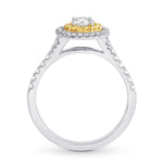 Round White and Fancy Intense Yellow Diamond Double Halo Ring