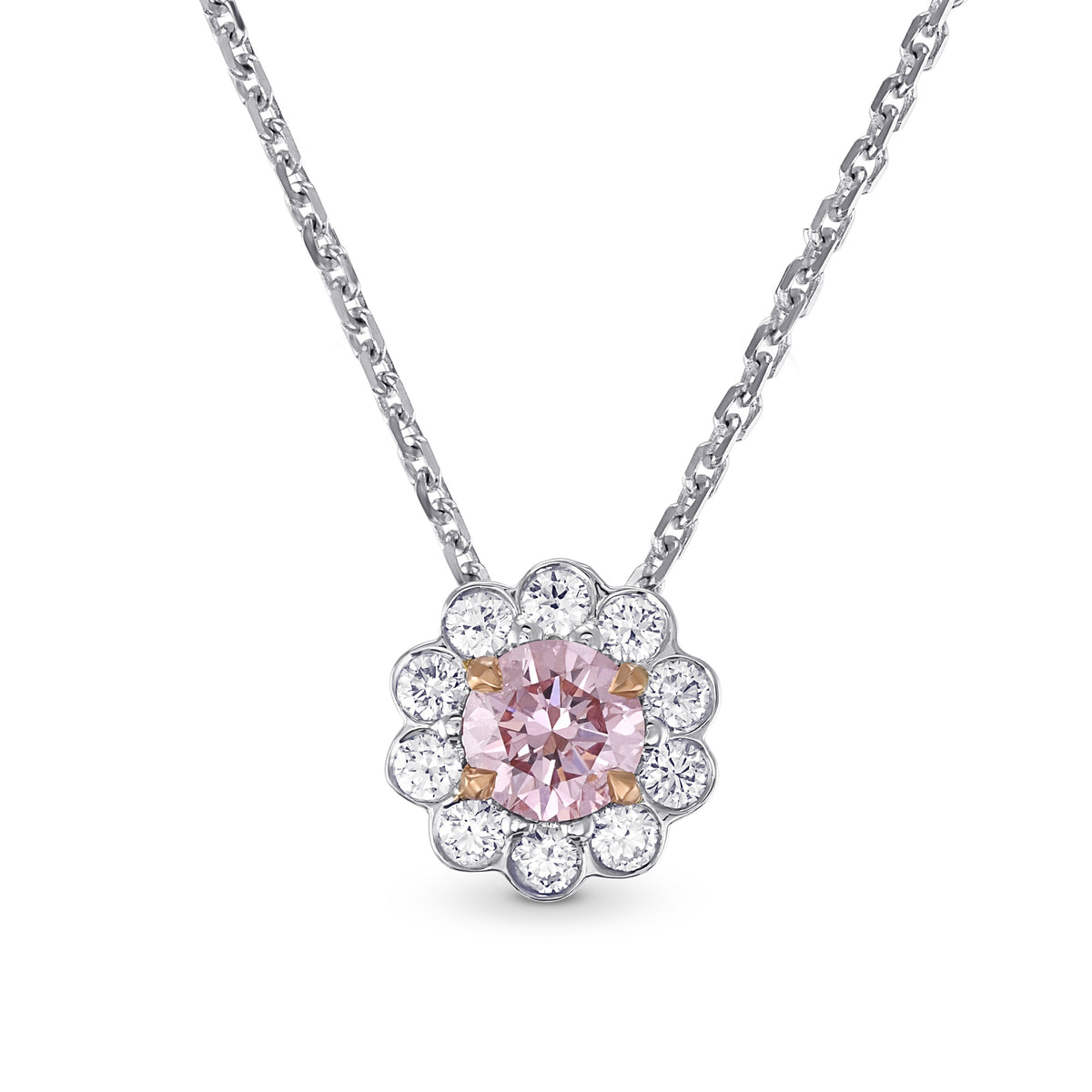 Fancy Purplish Pink Diamond Floral Halo Pendant