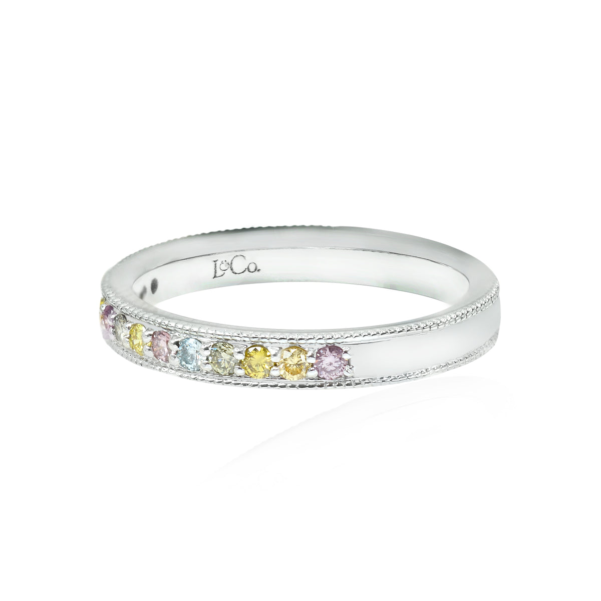 Milgrain Multicolored Diamond Stackable Milgrain Band Ring