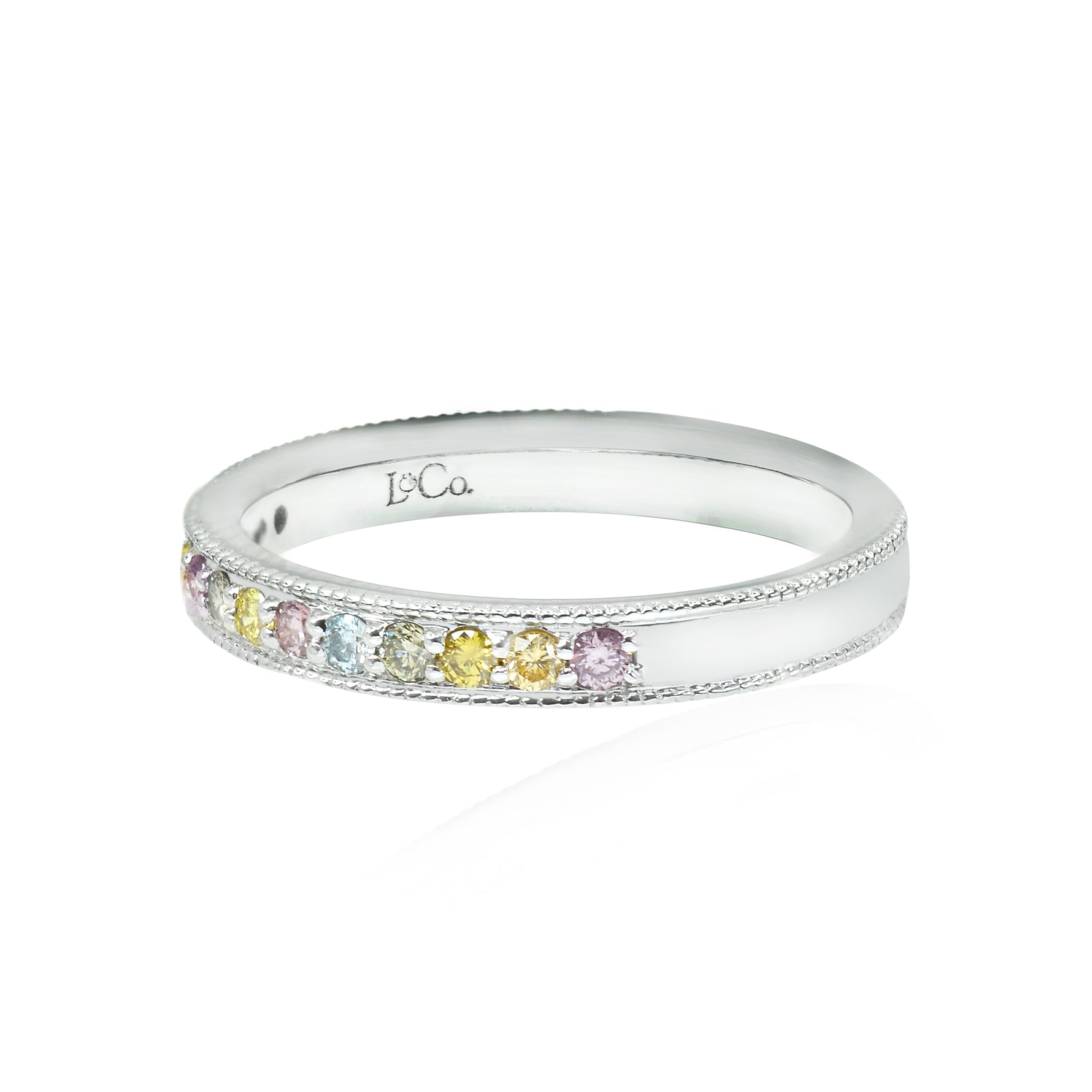 Milgrain Multicolored Diamond Stackable Milgrain Band Ring