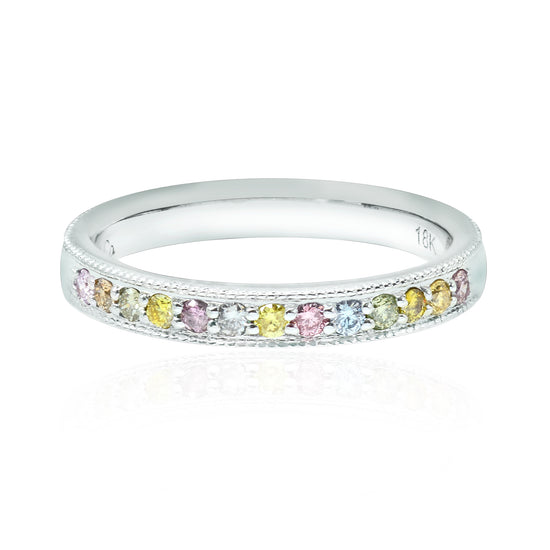 Milgrain Multicolored Diamond Stackable Milgrain Band Ring