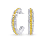 Fancy Vivid Yellow and White Pave Diamond Hoop Earrings