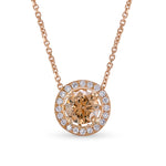 Rose Gold Fancy Brown Round Brilliant Diamond Milgrain Halo Pendant