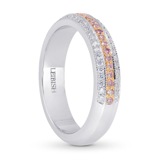 Fancy Pink and White Pave Diamond Milgrain Wedding Band