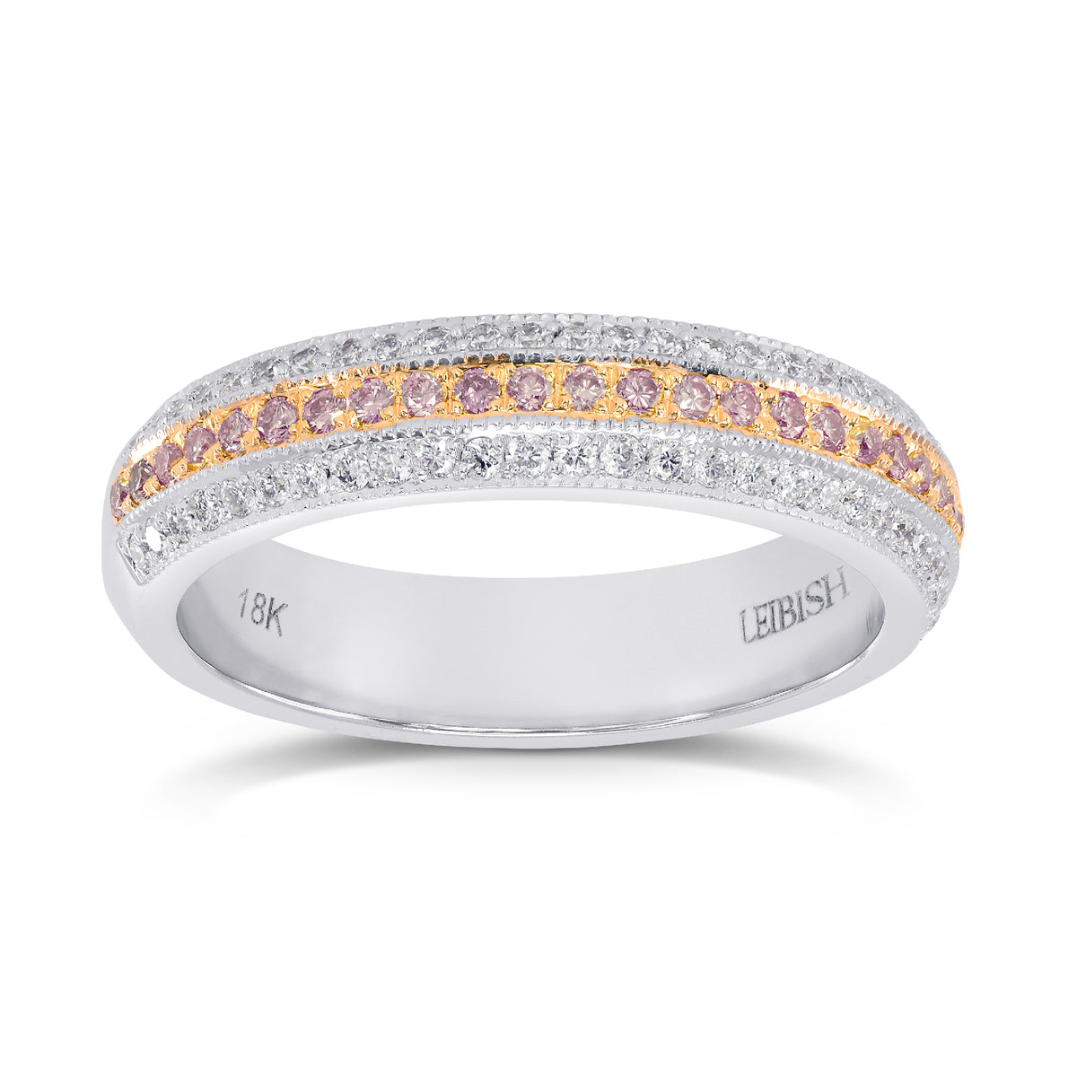 Fancy Pink and White Pave Diamond Milgrain Wedding Band