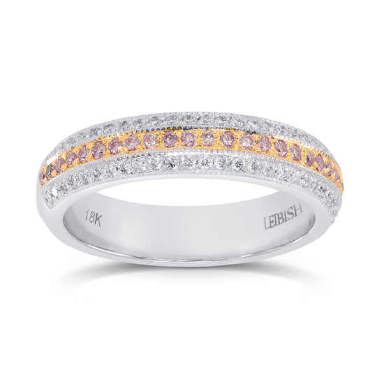 Fancy Pink and White Pave Diamond Milgrain Wedding Band