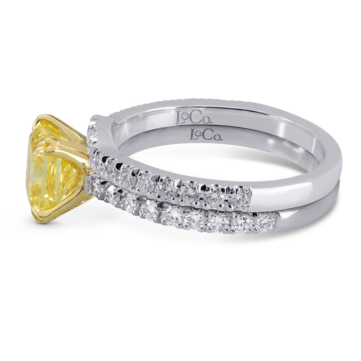 Fancy Vivid Yellow Radiant Diamond Wedding Ring Set