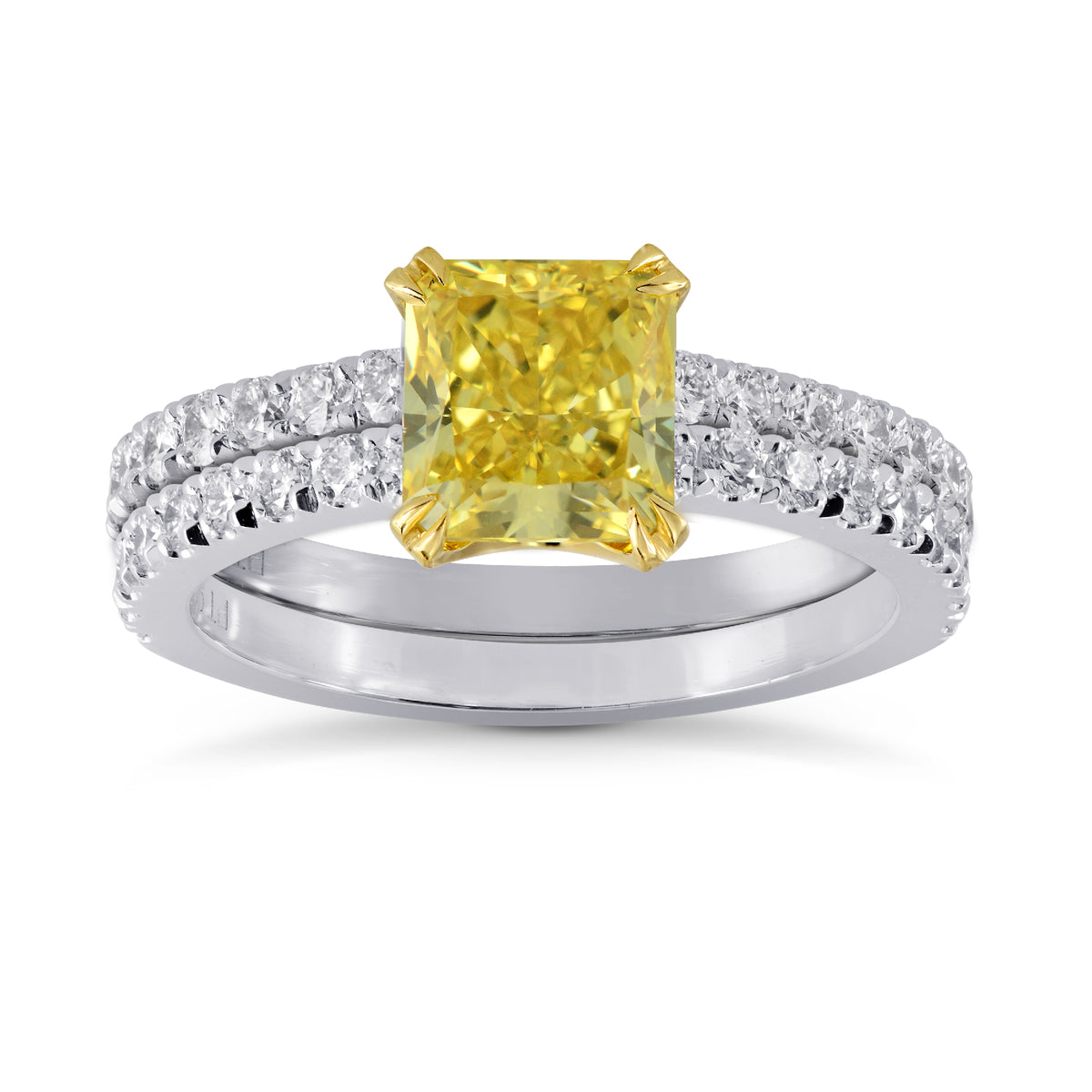 Fancy Vivid Yellow Radiant Diamond Wedding Ring Set