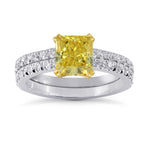 Fancy Vivid Yellow Radiant Diamond Wedding Ring Set