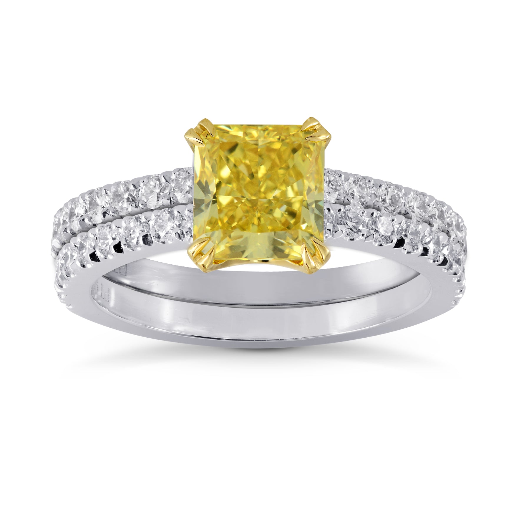 Fancy Vivid Yellow Radiant Diamond Wedding Ring Set