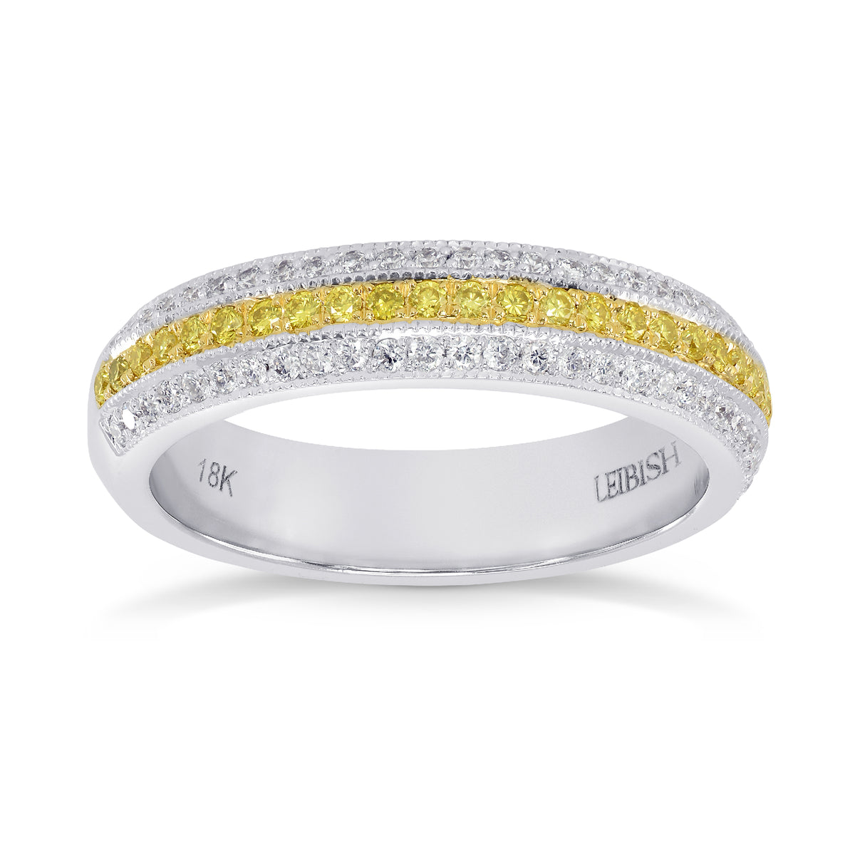  Fancy Intense Yellow and White Pave Diamond Milgrain Band Ring