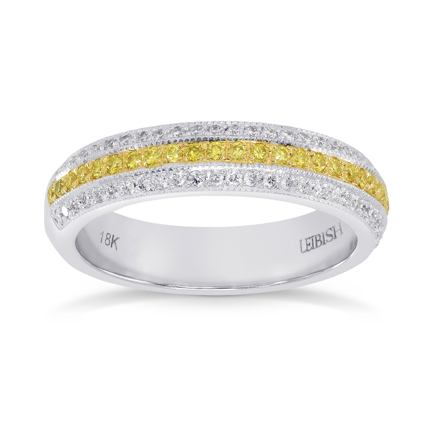  Fancy Intense Yellow and White Pave Diamond Milgrain Band Ring