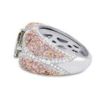 Green Radiant Pink Pave Diamond Ring