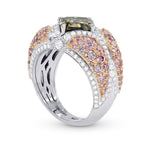 Green Radiant Pink Pave Diamond Ring