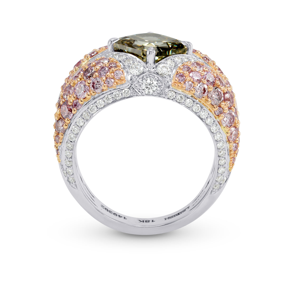 Green Radiant Pink Pave Diamond Ring