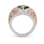 Green Radiant Pink Pave Diamond Ring