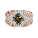 Green Radiant Pink Pave Diamond Ring