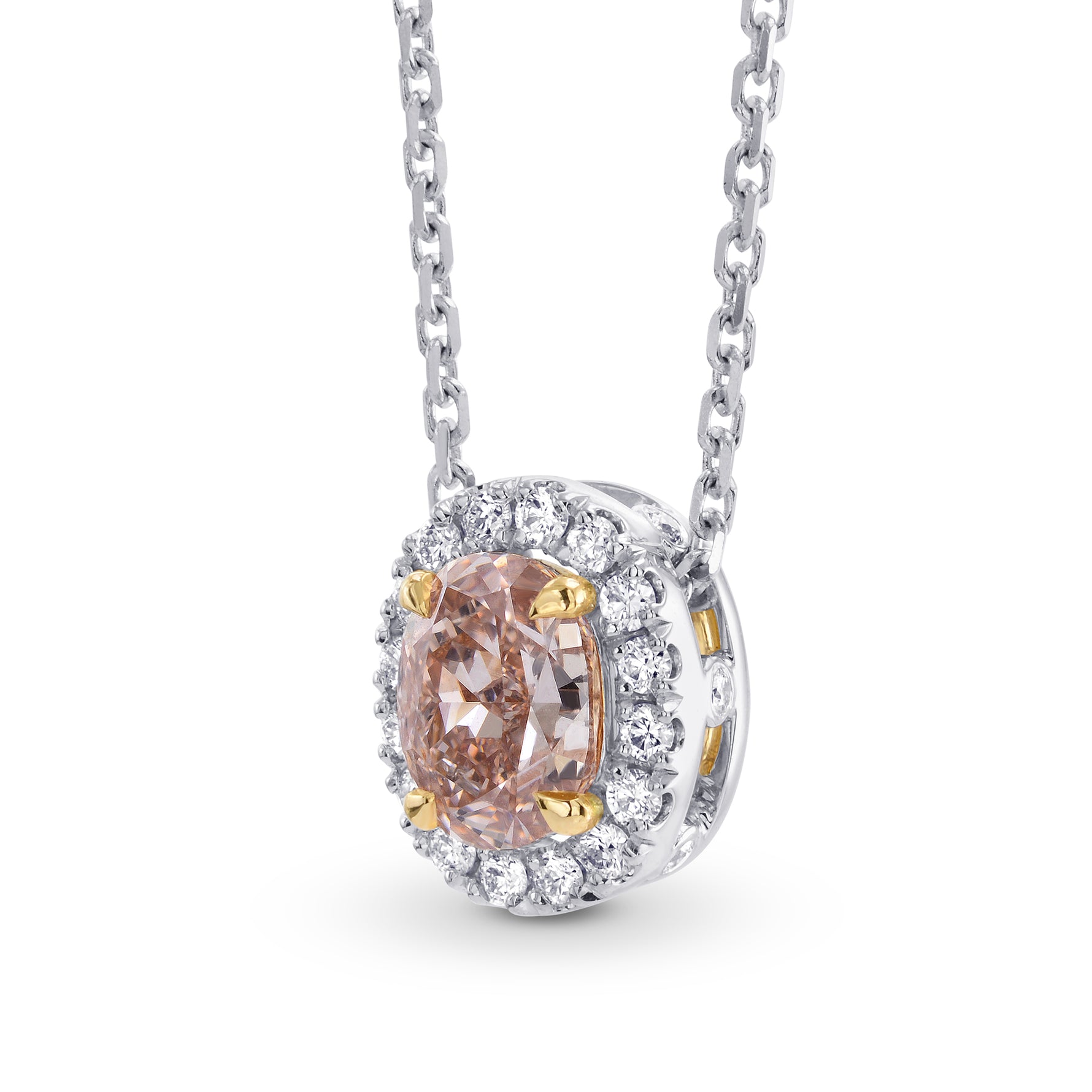 Fancy Pink Brown Oval Diamond Halo Pendant