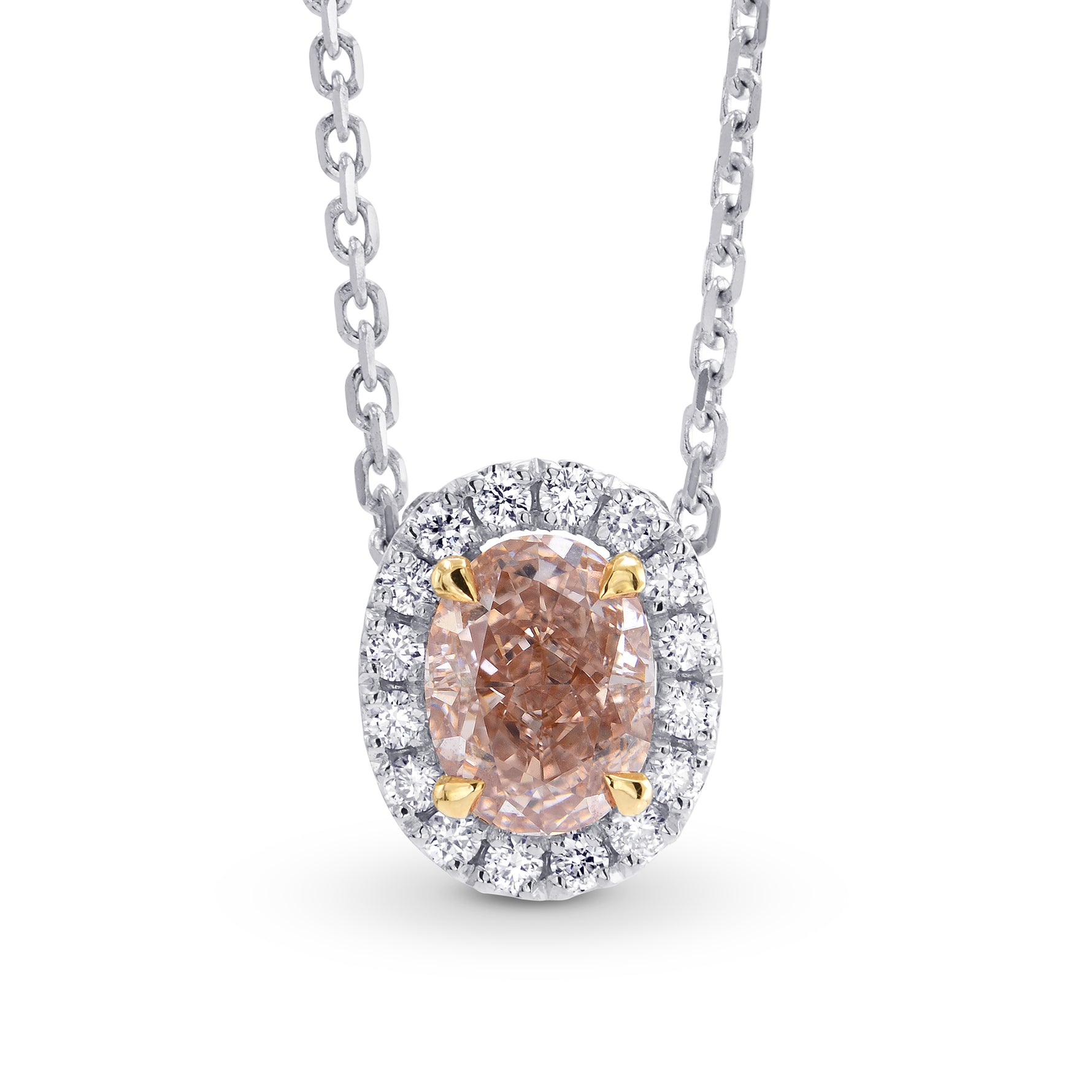 Fancy Pink Brown Oval Diamond Halo Pendant