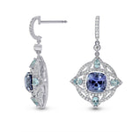 Tanzanite and Aquamarine Drop Diamond Earrings