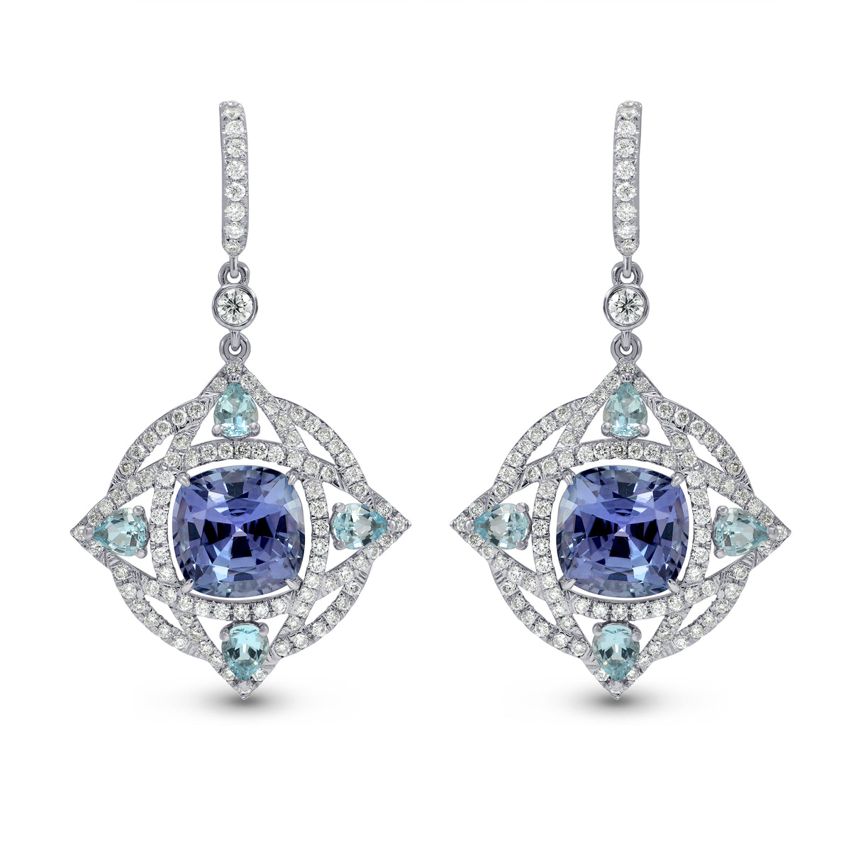 Tanzanite and Aquamarine Drop Diamond Earrings