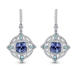 Tanzanite and Aquamarine Drop Diamond Earrings