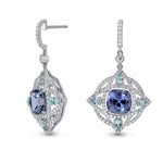 Tanzanite and Aquamarine Drop Diamond Earrings