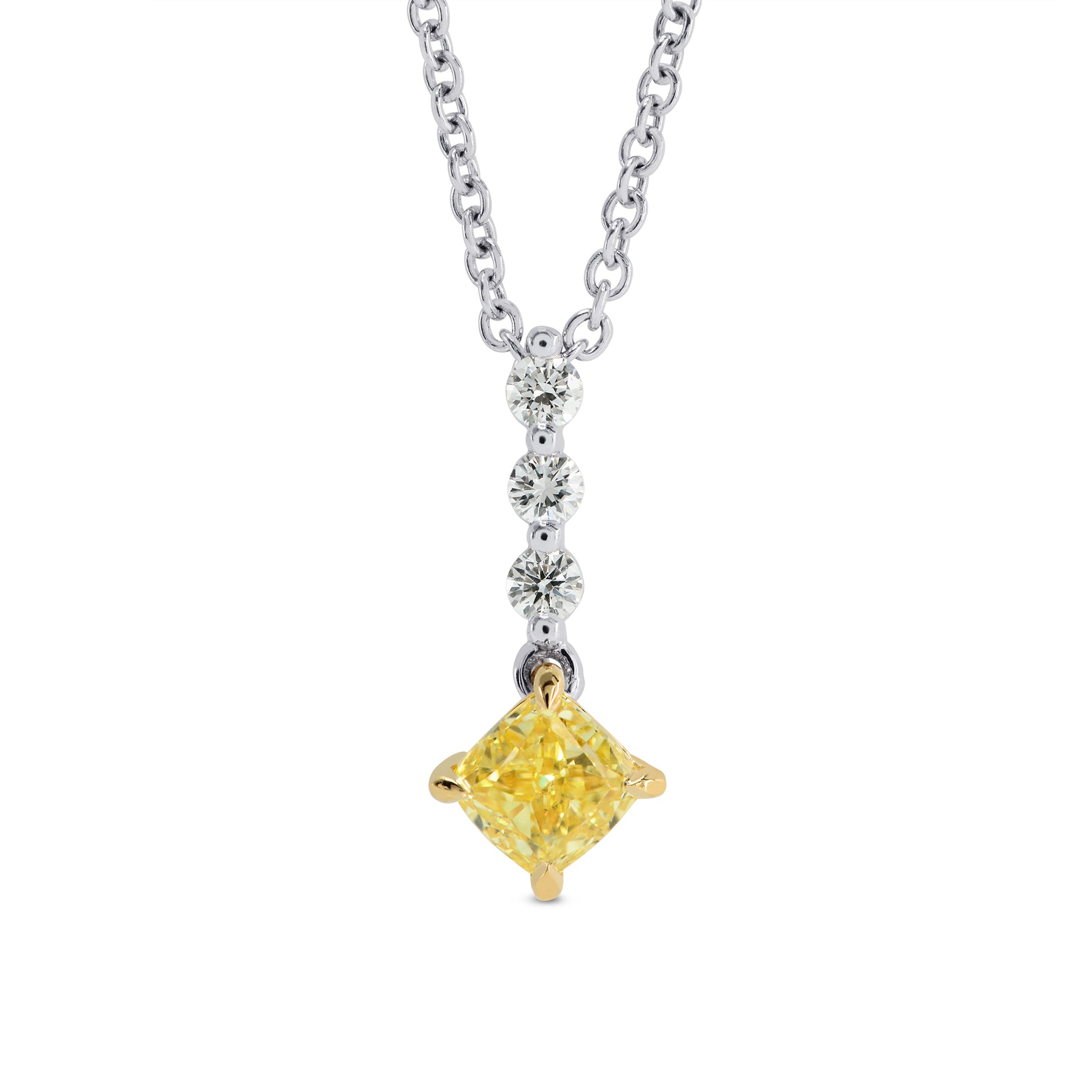 Fancy Intense Yellow Cushion Diamond Drop Pendant