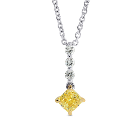 Fancy Intense Yellow Cushion Diamond Drop Pendant