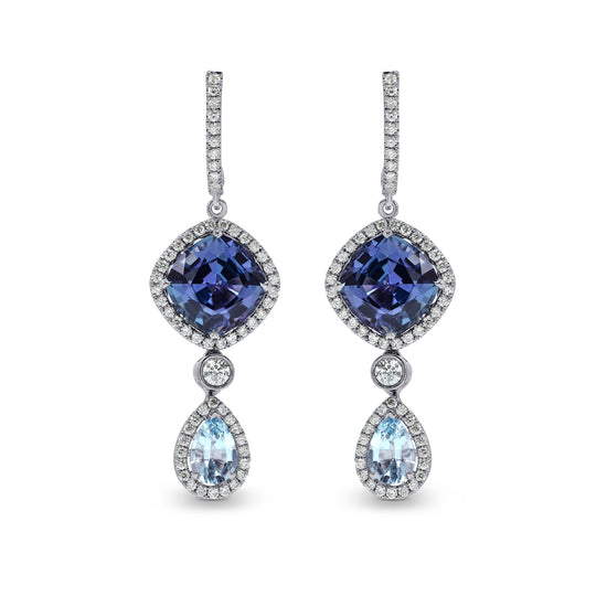 Tanzanite and Aquamarine Diamond Drop Earrings