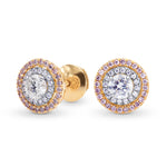 White and Pink Diamond Double Halo Earrings